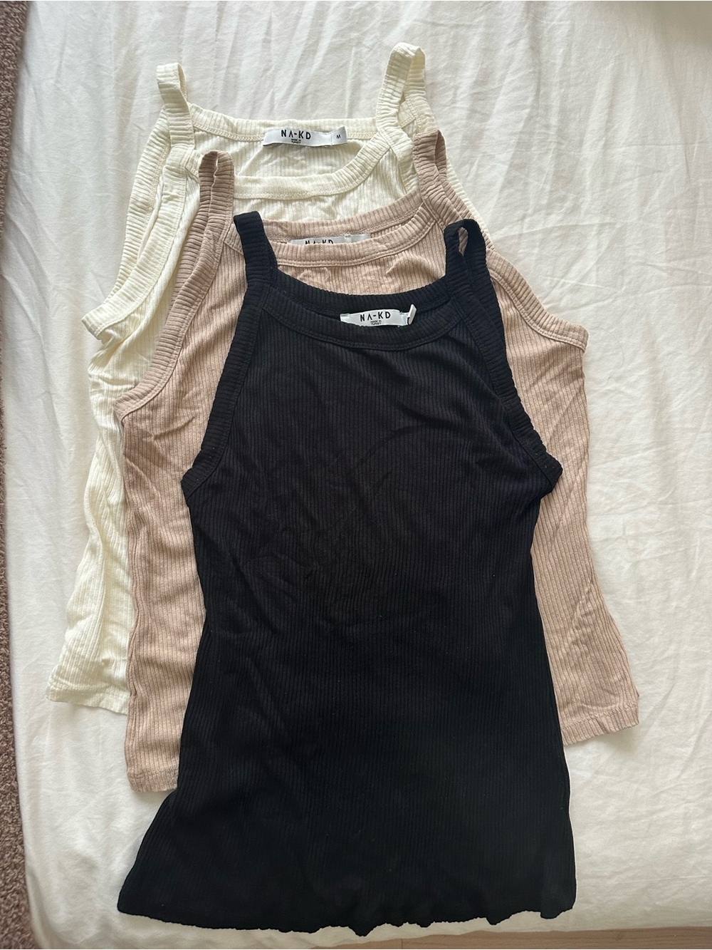 NA-KD Ribbed Tank Top - Black, Beige, Cream (3-Pack)